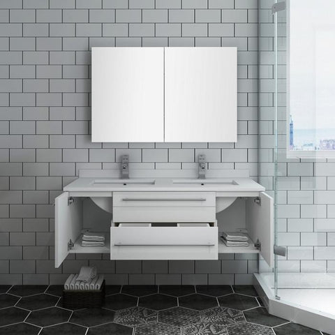 Image of Lucera 48" White Modern Wall Hung Double Undermount Sink Bathroom Vanity