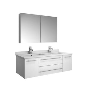 Lucera 48" White Modern Wall Hung Double Undermount Sink Bathroom Vanity FVN6148WH-UNS-D-FFT1030BN