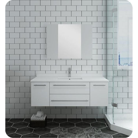 Image of Lucera 48" White Modern Wall Hung Undermount Sink Vanity w/ Medicine Cabinet