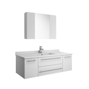 Lucera 48" White Modern Wall Hung Undermount Sink Vanity w/ Medicine Cabinet FVN6148WH-UNS-FFT1030BN