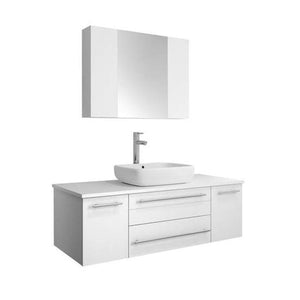 Lucera 48" White Modern Wall Hung Vessel Sink Modern Vanity w/ Medicine Cabinet FVN6148WH-VSL-FFT1044CH