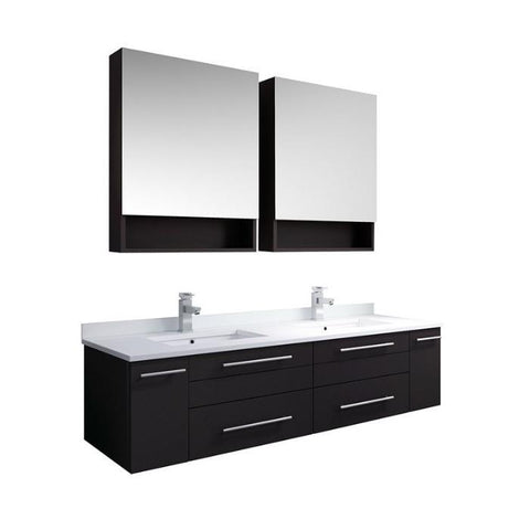 Image of Lucera 60" Espresso Modern Wall Hung Double Undermount Sink Bathroom Vanity FVN6160ES-UNS-D-FFT1030BN