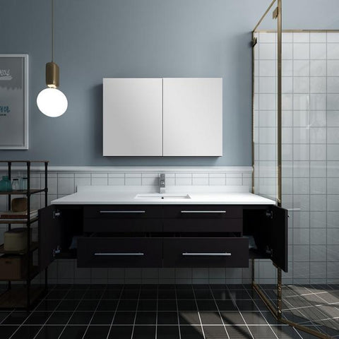 Image of Lucera 60" Espresso Modern Wall Hung Undermount Sink Vanity w/ Medicine Cabinet