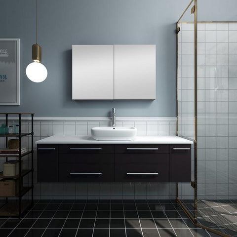 Image of Lucera 60" Espresso Modern Wall Hung Vessel Sink Modern Bathroom Vanity