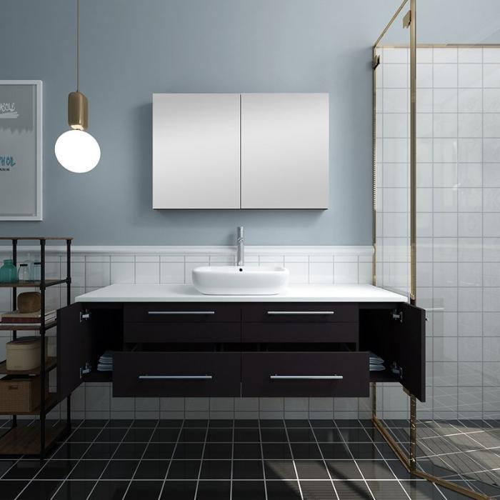Lucera 60" Espresso Modern Wall Hung Vessel Sink Modern Bathroom Vanity