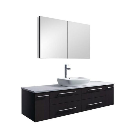 Image of Lucera 60" Espresso Modern Wall Hung Vessel Sink Modern Bathroom Vanity FVN6160ES-VSL-FFT1044CH