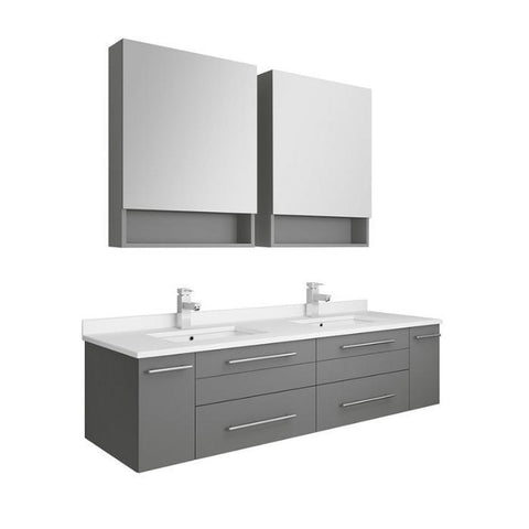 Image of Lucera 60" Gray Modern Wall Hung Double Undermount Sink Bathroom Vanity FVN6160GR-UNS-D-FFT1030BN