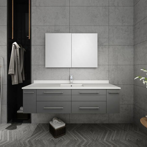 Image of Lucera 60" Gray Modern Wall Hung Undermount Sink Vanity w/ Medicine Cabinet
