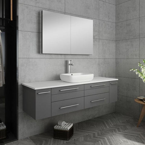 Image of Lucera 60" Gray Modern Wall Hung Vessel Sink Modern Bathroom Vanity