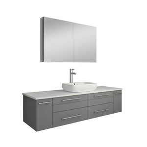 Lucera 60" Gray Modern Wall Hung Vessel Sink Modern Bathroom Vanity FVN6160GR-VSL-FFT1044CH