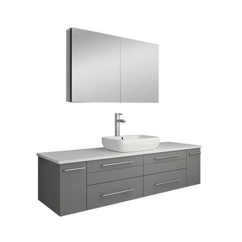 Image of Lucera 60" Gray Modern Wall Hung Vessel Sink Modern Bathroom Vanity FVN6160GR-VSL-FFT1044CH