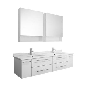 Lucera 60" White Modern Wall Hung Double Undermount Sink Bathroom Vanity FVN6160WH-UNS-D-FFT1030BN