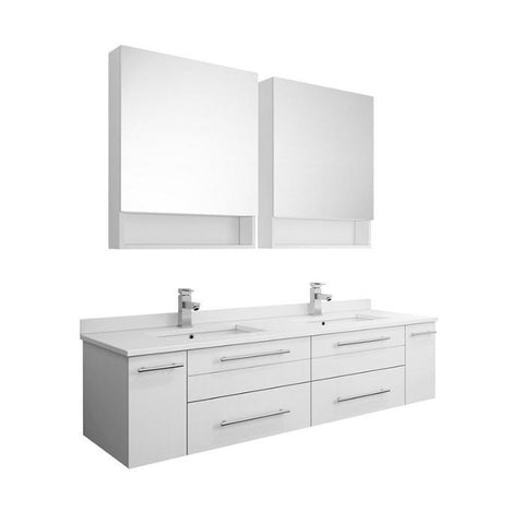 Image of Lucera 60" White Modern Wall Hung Double Undermount Sink Bathroom Vanity FVN6160WH-UNS-D-FFT1030BN