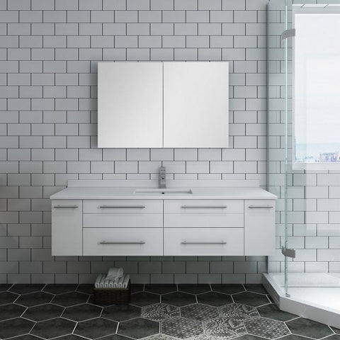 Image of Lucera 60" White Modern Wall Hung Undermount Sink Vanity w/ Medicine Cabinet