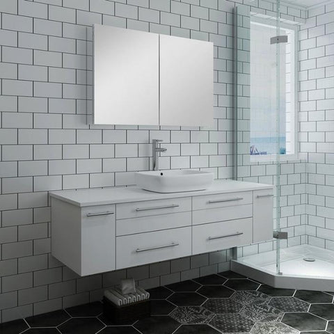 Image of Lucera 60" White Modern Wall Hung Vessel Sink Modern Bathroom Vanity