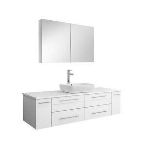 Lucera 60" White Modern Wall Hung Vessel Sink Modern Bathroom Vanity FVN6160WH-VSL-FFT1044CH