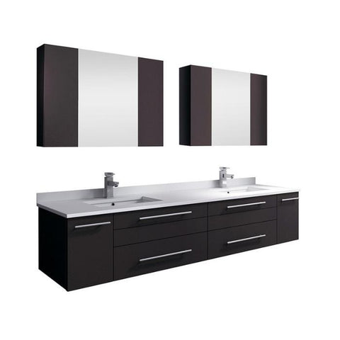 Image of Lucera 72" Espresso Modern Wall Hung Double Undermount Sink Bathroom Vanity