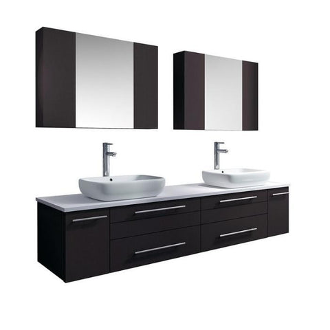 Image of Lucera 72" Espresso Modern Wall Hung Double Vessel Sink Modern Bathroom Vanity
