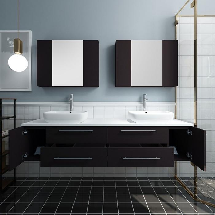 Lucera 72" Espresso Modern Wall Hung Double Vessel Sink Modern Bathroom Vanity