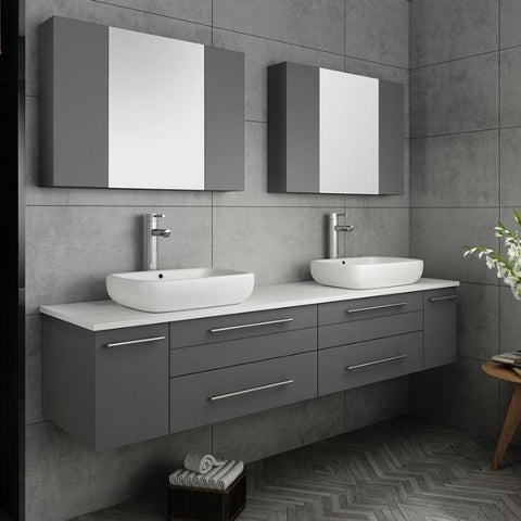 Image of Lucera 72" Gray Modern Wall Hung Double Vessel Sink Modern Bathroom Vanity