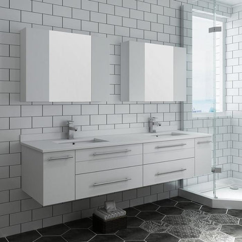 Image of Lucera 72" White Modern Wall Hung Double Undermount Sink Bathroom Vanity