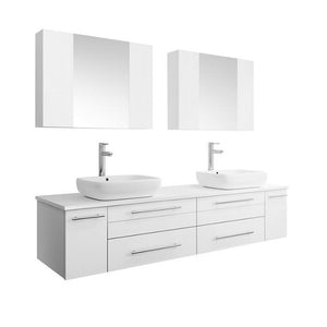 Lucera 72" White Modern Wall Hung Double Vessel Sink Modern Bathroom Vanity