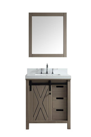 Marsyas 30" Ash Grey Single Vanity | White Quartz Top | White Square Sink and 28" Mirror