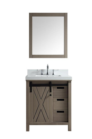 Image of Marsyas 30" Ash Grey Single Vanity | White Quartz Top | White Square Sink and 28" Mirror