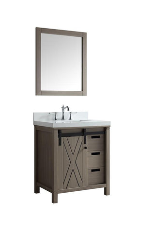 Image of Marsyas 30" Ash Grey Single Vanity | White Quartz Top | White Square Sink and 28" Mirror