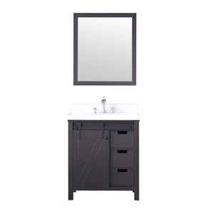 Marsyas 30" Brown Single Vanity | White Quartz Top | White Square Sink and 28" Mirror