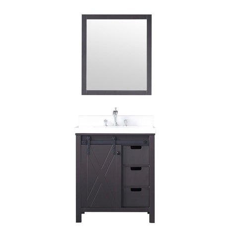 Image of Marsyas 30" Brown Single Vanity | White Quartz Top | White Square Sink and 28" Mirror