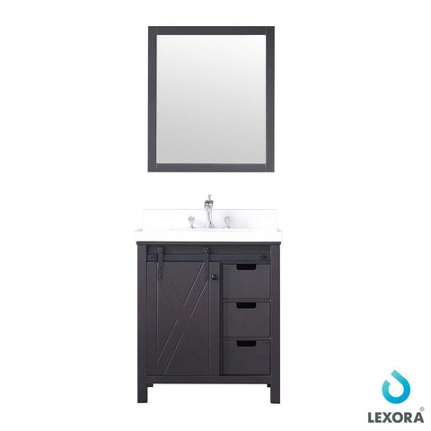 Image of Marsyas 30" Brown Single Vanity | White Quartz Top | White Square Sink and 28" Mirror