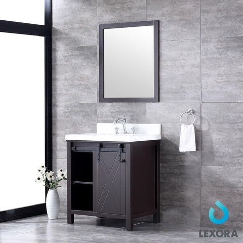 Image of Marsyas 30" Brown Single Vanity | White Quartz Top | White Square Sink and 28" Mirror