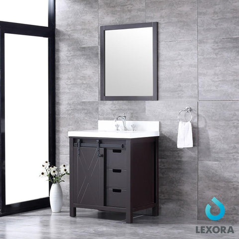 Image of Marsyas 30" Brown Single Vanity | White Quartz Top | White Square Sink and 28" Mirror