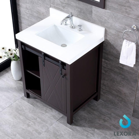 Image of Marsyas 30" Brown Single Vanity | White Quartz Top | White Square Sink and 28" Mirror