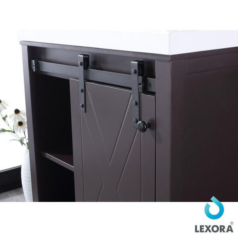 Image of Marsyas 30" Brown Single Vanity | White Quartz Top | White Square Sink and 28" Mirror