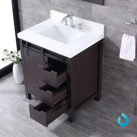 Image of Marsyas 30" Brown Single Vanity | White Quartz Top | White Square Sink and 28" Mirror