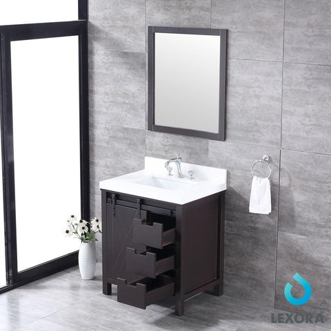 Image of Marsyas 30" Brown Single Vanity | White Quartz Top | White Square Sink and 28" Mirror