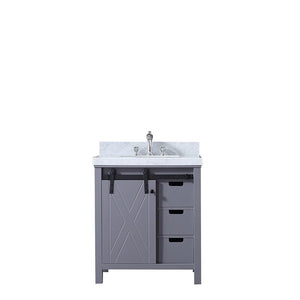 Marsyas 30" Dark Grey Single Vanity | White Carrara Marble Top | White Square Sink and no Mirror