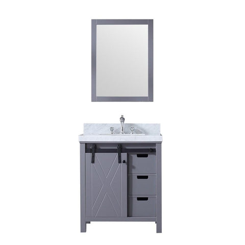 Image of Marsyas 30" Dark Grey Single Vanity | White Carrara Marble Top | White Square Sink and 28" Mirror