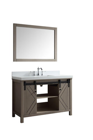 Image of Marsyas 48" Ash Grey Single Vanity | White Quartz Top | White Square Sink and 44" Mirror