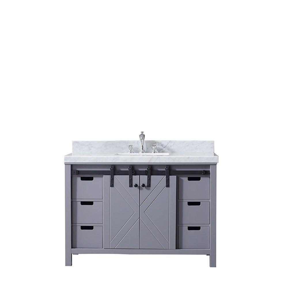Marsyas 48" Dark Grey Single Vanity | White Carrara Marble Top | White Square Sink and no Mirror