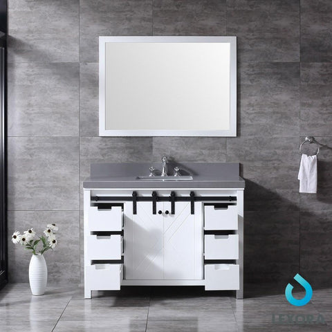 Image of Marsyas 48" White Single Vanity | Grey Quartz Top | White Square Sink and 44" Mirror