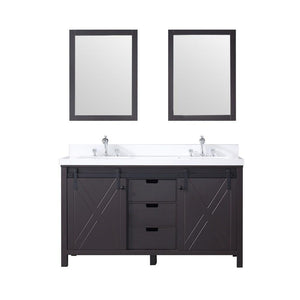 Marsyas 60" Brown Double Vanity | White Quartz Top | White Square Sinks and 24" Mirrors