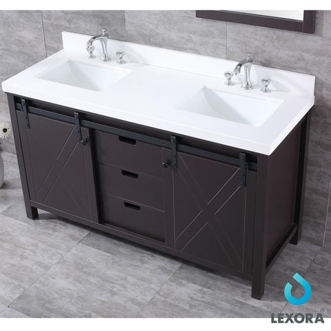 Image of Marsyas 60" Brown Double Vanity | White Quartz Top | White Square Sinks and 24" Mirrors