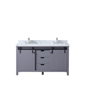 Marsyas 60" Dark Grey Double Vanity | White Carrara Marble Top | White Square Sinks and no Mirror