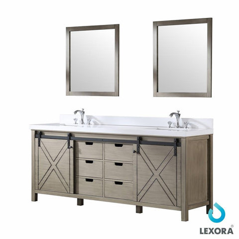 Image of Marsyas 80" Ash Grey Double Vanity Ash Grey | White Quartz Top | White Square Sinks and 30" Mirrors
