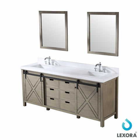 Image of Marsyas 80" Ash Grey Double Vanity Ash Grey | White Quartz Top | White Square Sinks and 30" Mirrors