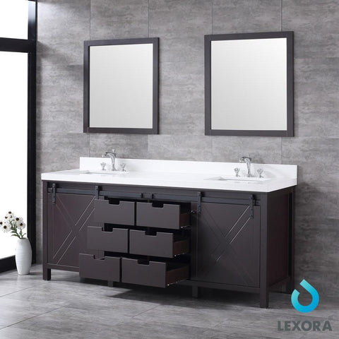 Image of Marsyas 80" Brown Double Vanity | White Quartz Top | White Square Sinks and 30" Mirrors