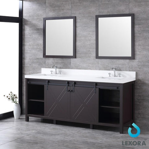 Image of Marsyas 80" Brown Double Vanity | White Quartz Top | White Square Sinks and 30" Mirrors